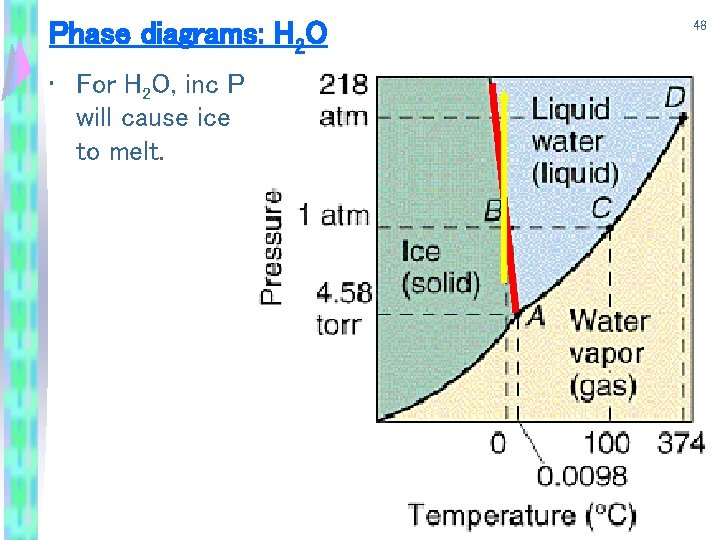 Phase diagrams: H 2 O • For H 2 O, inc P will cause