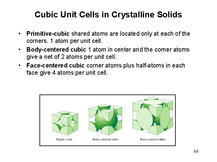 Cubic Unit Cells in Crystalline Solids • Primitive-cubic shared atoms are located only at