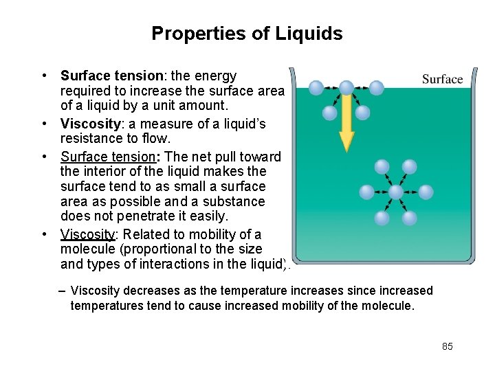 Properties of Liquids • Surface tension: the energy required to increase the surface area