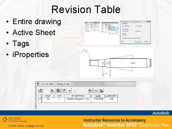 Revision Table • • Entire drawing Active Sheet Tags i. Properties 