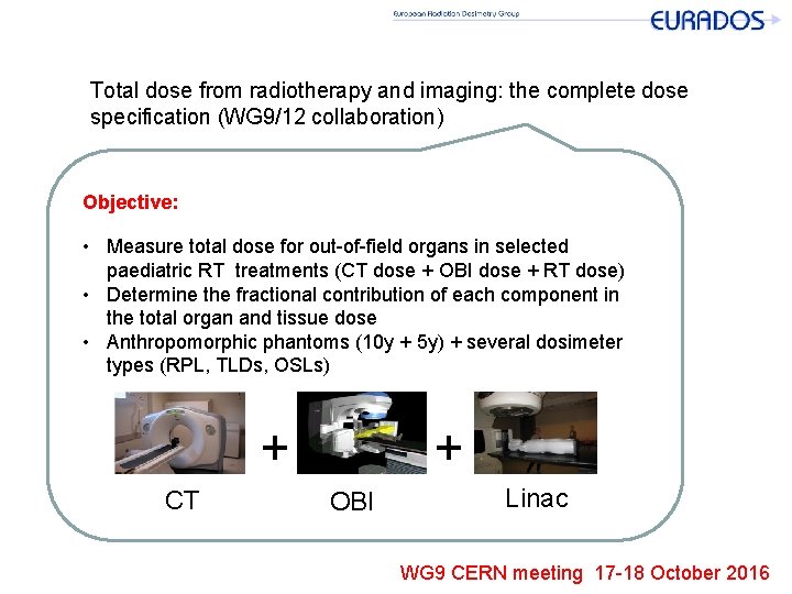 Total dose from radiotherapy and imaging: the complete dose specification (WG 9/12 collaboration) Objective: