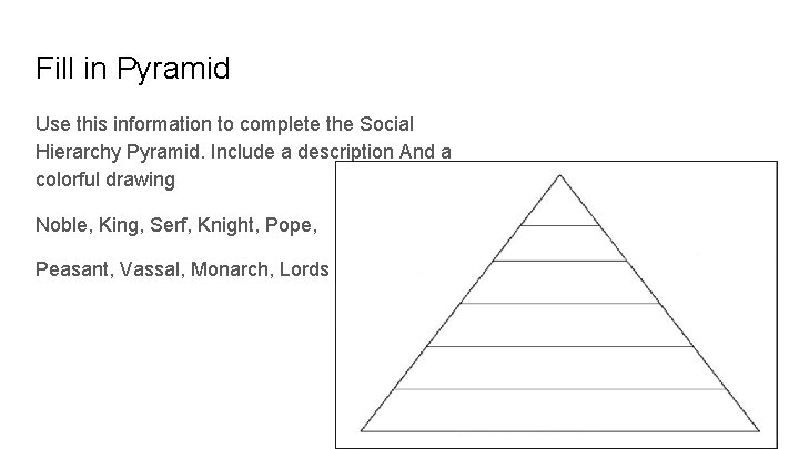 Fill in Pyramid Use this information to complete the Social Hierarchy Pyramid. Include a