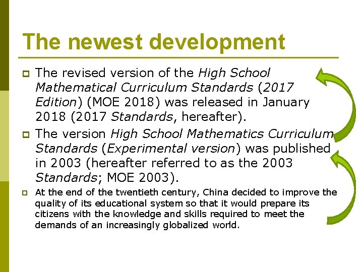 The newest development p p p The revised version of the High School Mathematical