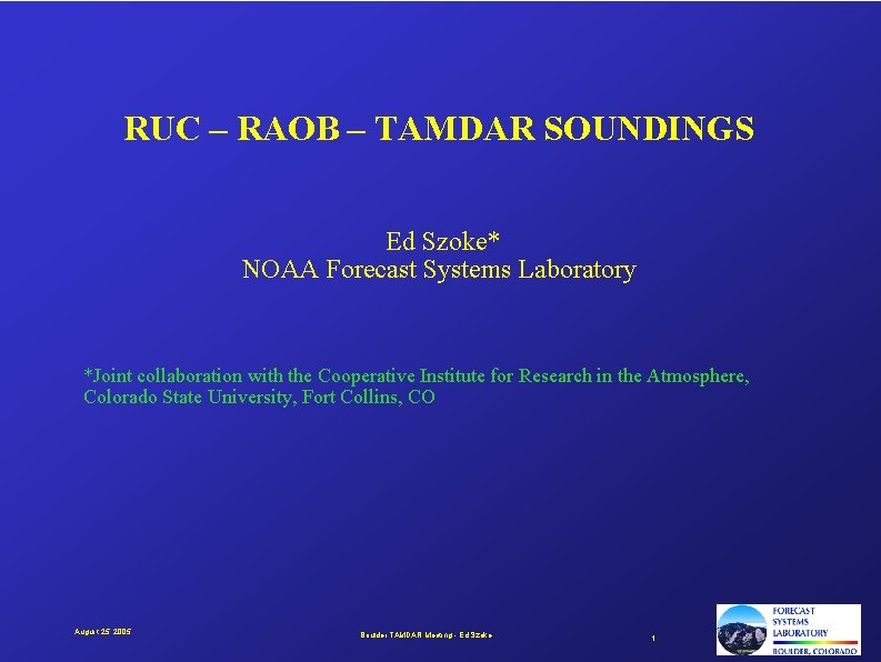 RUC – RAOB – TAMDAR SOUNDINGS Ed Szoke* NOAA Forecast Systems Laboratory *Joint collaboration