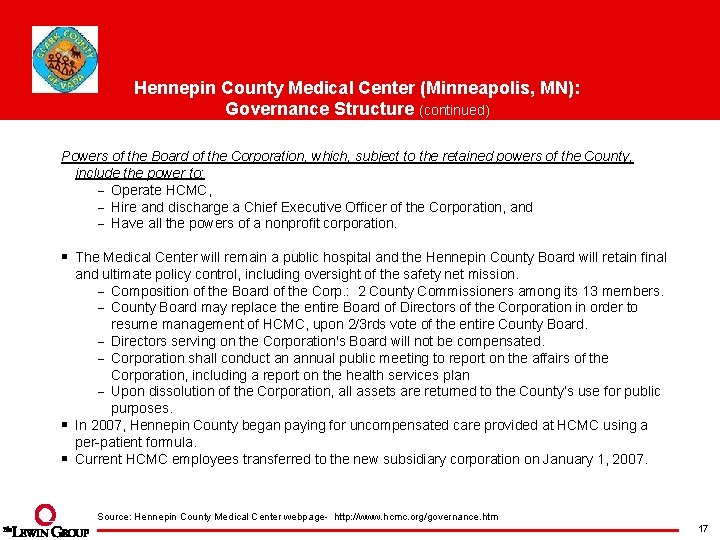 Hennepin County Medical Center (Minneapolis, MN): Governance Structure (continued) Powers of the Board of