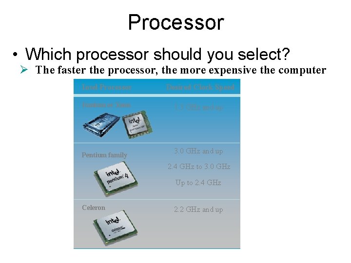 Processor • Which processor should you select? Ø The faster the processor, the more Processor • Which processor should you select? Ø The faster the processor, the more