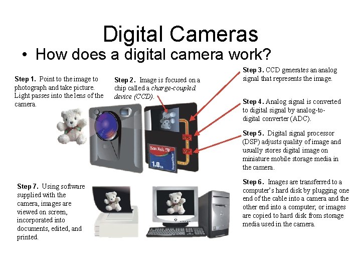 Digital Cameras • How does a digital camera work? Step 3. CCD generates an Digital Cameras • How does a digital camera work? Step 3. CCD generates an