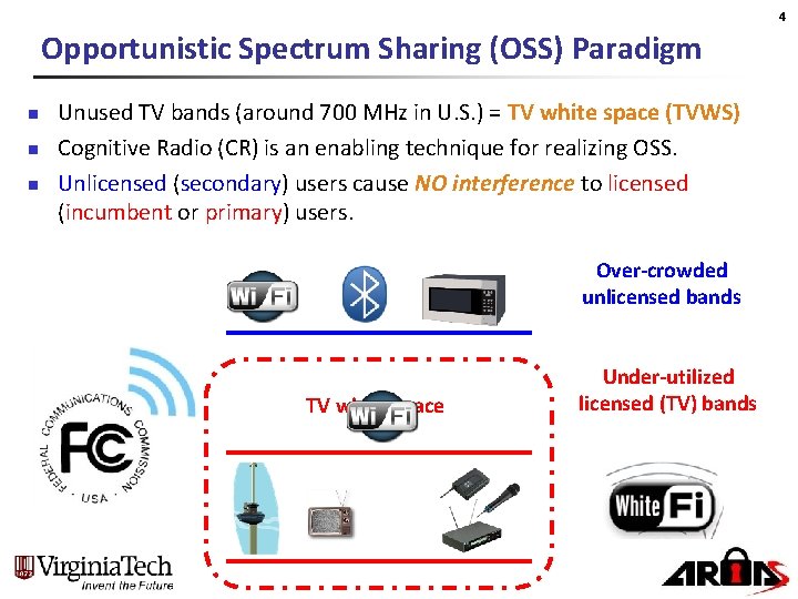 4 Opportunistic Spectrum Sharing (OSS) Paradigm n n n Unused TV bands (around 700