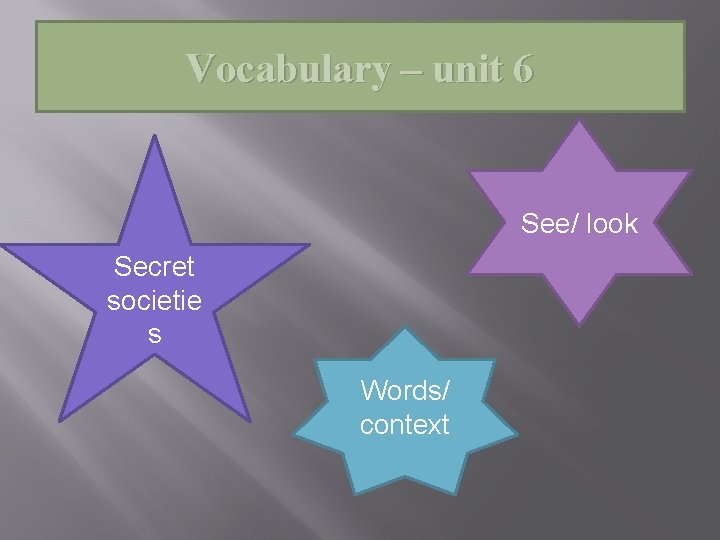 Vocabulary – unit 6 See/ look Secret societie s Words/ context 