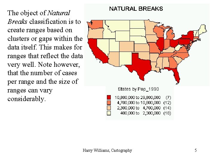 The object of Natural Breaks classification is to create ranges based on clusters or