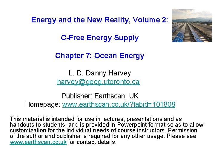 Energy and the New Reality, Volume 2: C-Free Energy Supply Chapter 7: Ocean Energy
