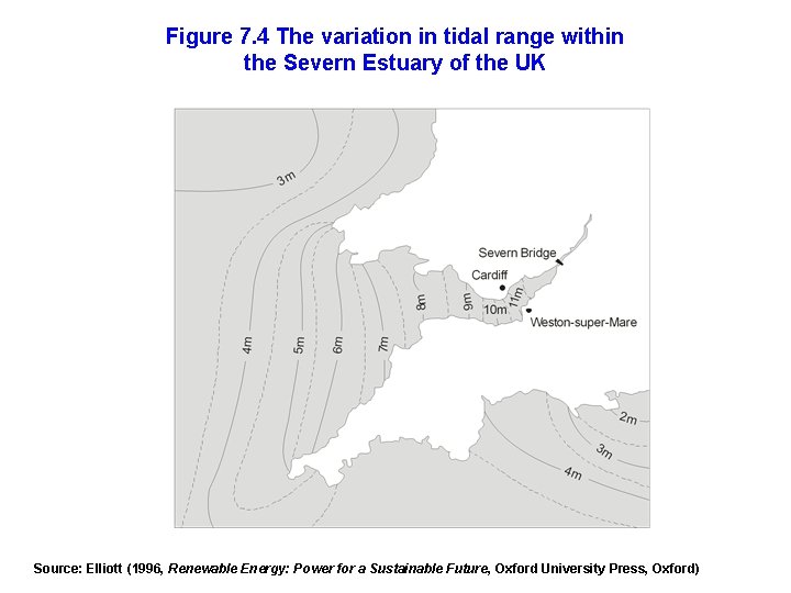 Figure 7. 4 The variation in tidal range within the Severn Estuary of the