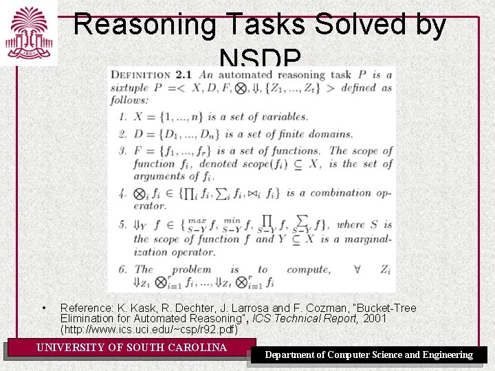 Reasoning Tasks Solved by NSDP • Reference: K. Kask, R. Dechter, J. Larrosa and