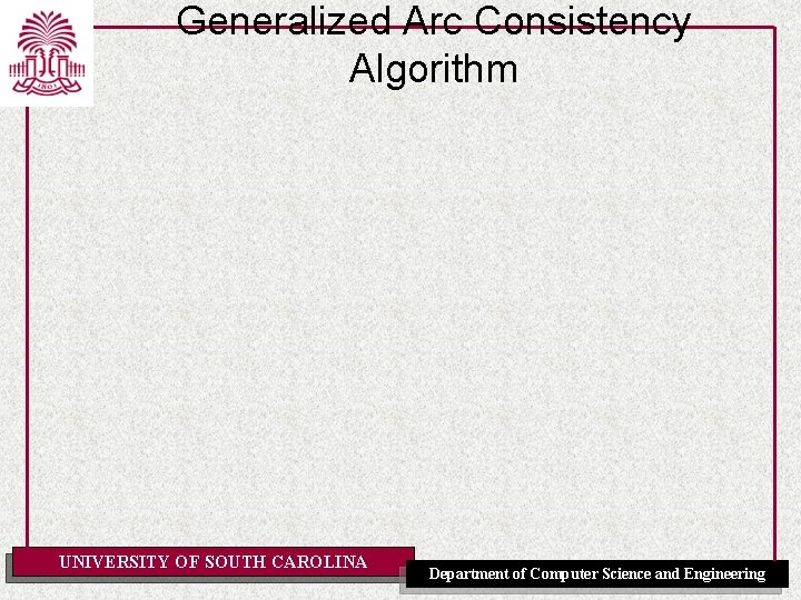 Generalized Arc Consistency Algorithm UNIVERSITY OF SOUTH CAROLINA Department of Computer Science and Engineering