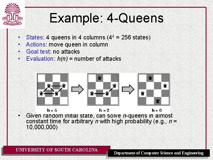 Example: 4 -Queens • • States: 4 queens in 4 columns (44 = 256