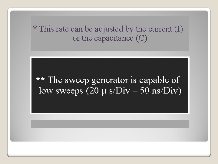 * This rate can be adjusted by the current (I) or the capacitance (C)