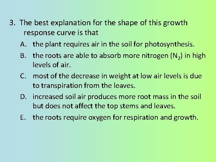 3. The best explanation for the shape of this growth response curve is that