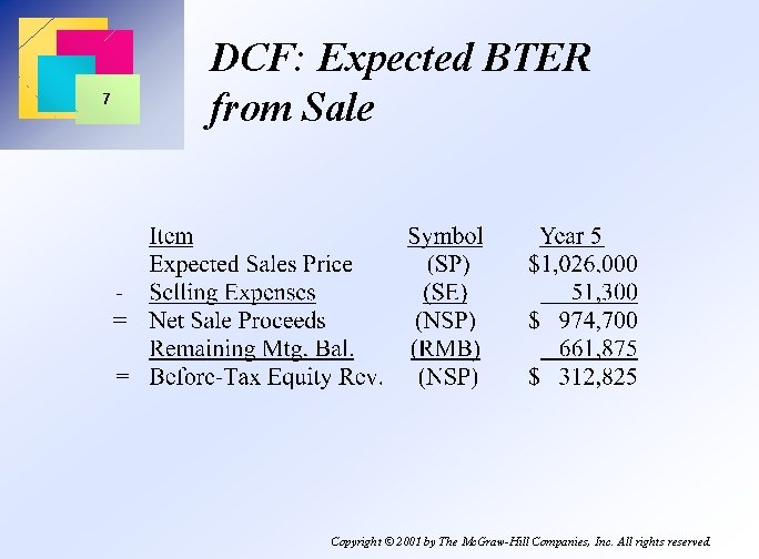 7 DCF: Expected BTER from Sale Copyright © 2001 by The Mc. Graw-Hill Companies,