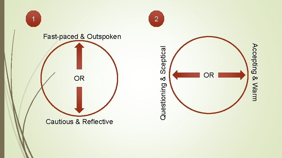 1 2 Cautious & Reflective OR Accepting & Warm OR Questioning & Sceptical Fast-paced