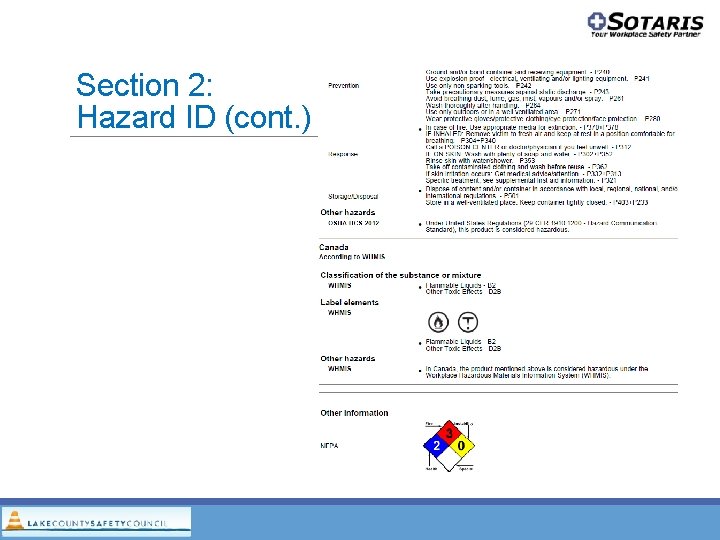 Section 2: Hazard ID (cont. ) Section 2: Hazard ID (cont. )