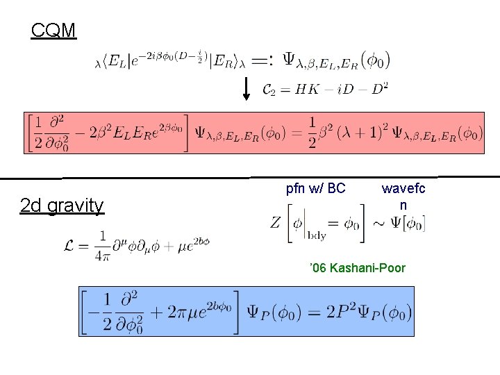 CQM 2 d gravity pfn w/ BC wavefc n ’ 06 Kashani-Poor 