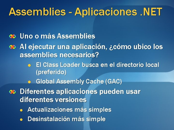 Assemblies - Aplicaciones. NET Uno o más Assemblies Al ejecutar una aplicación, ¿cómo ubico