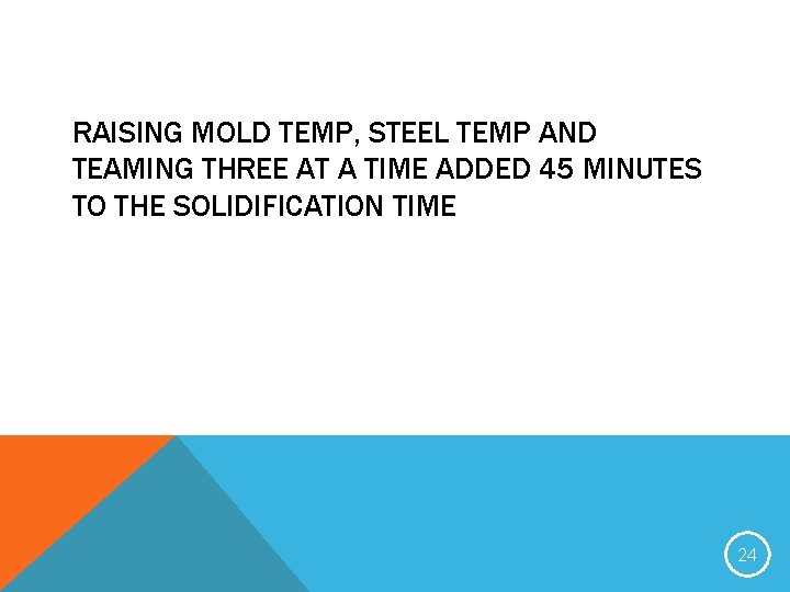 RAISING MOLD TEMP, STEEL TEMP AND TEAMING THREE AT A TIME ADDED 45 MINUTES