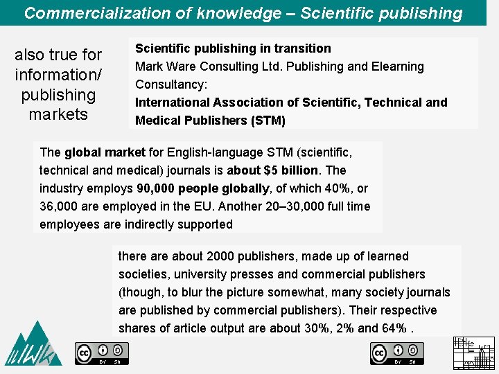 Commercialization of knowledge – Scientific publishing also true for information/ publishing markets Scientific publishing