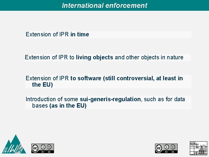 International enforcement Extension of IPR in time Extension of IPR to living objects and