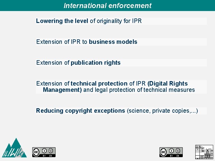 International enforcement Lowering the level of originality for IPR Extension of IPR to business