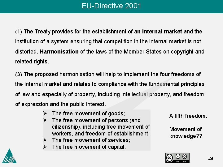 EU-Directive 2001 (1) The Treaty provides for the establishment of an internal market and