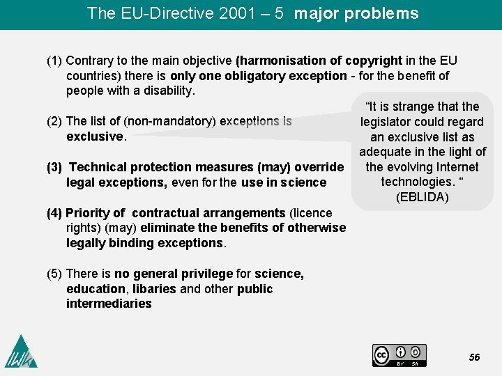  The EU-Directive 2001 – 5 major problems (1) Contrary to the main objective