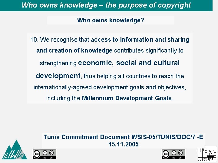 Who owns knowledge – the purpose of copyright Who owns knowledge? 10. We recognise