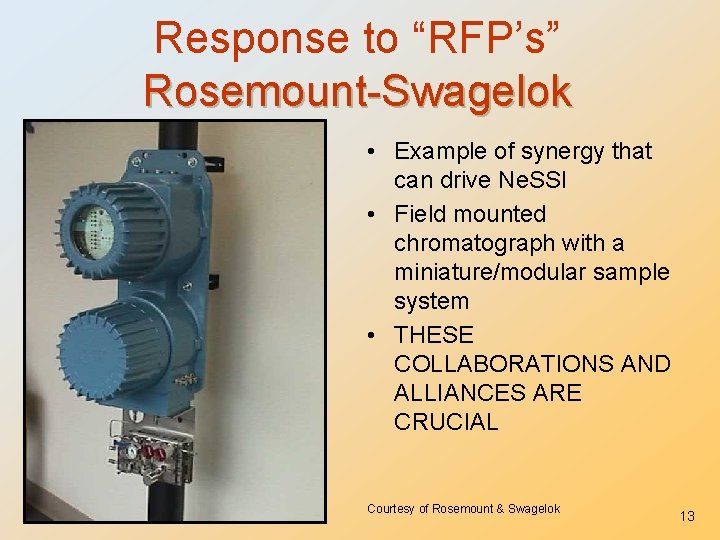 Response to “RFP’s” Rosemount-Swagelok • Example of synergy that can drive Ne. SSI •
