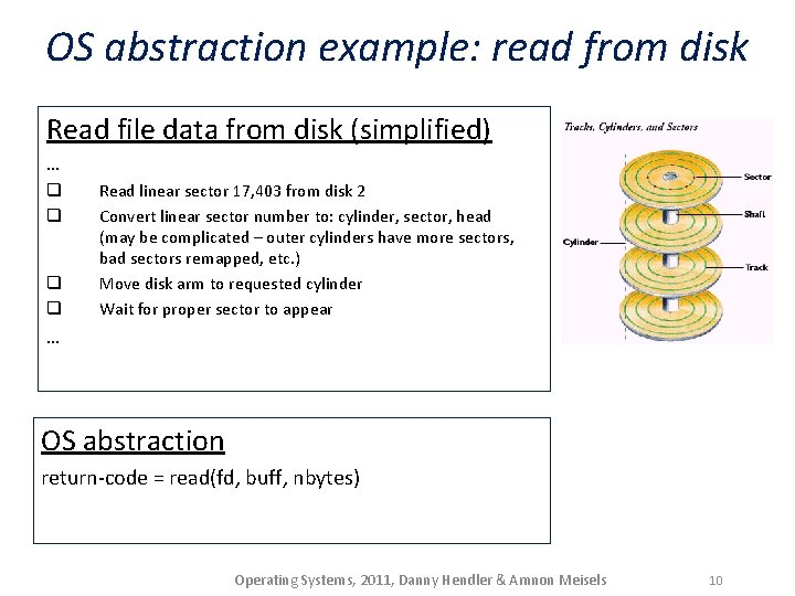 OS abstraction example: read from disk Read file data from disk (simplified) … q