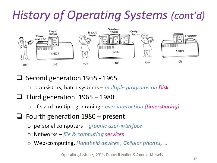 History of Operating Systems (cont’d) q Second generation 1955 - 1965 o transistors, batch