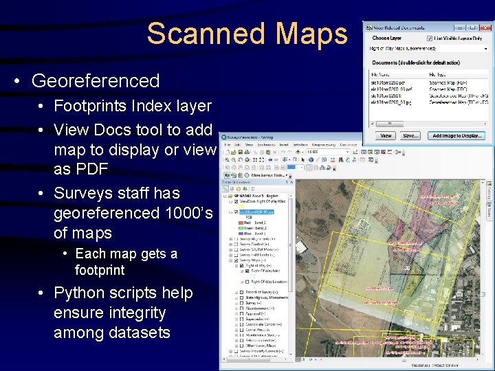Scanned Maps • Georeferenced • Footprints Index layer • View Docs tool to add