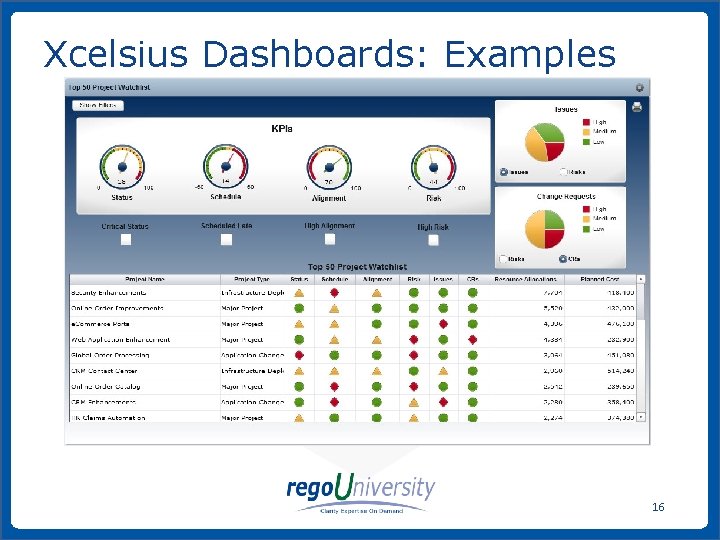 Xcelsius Dashboards: Examples 16 www. regoconsulting. com Phone: 1 -888 -813 -0444 
