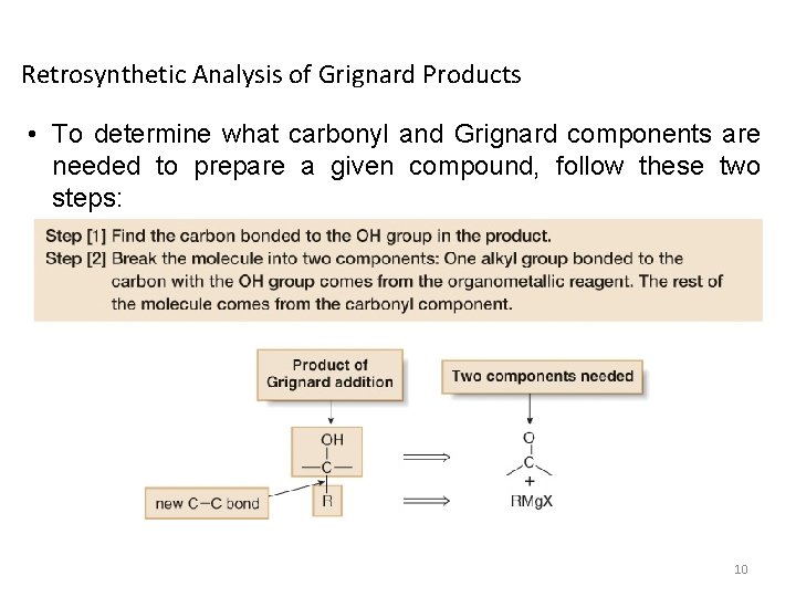Retrosynthetic Analysis of Grignard Products • To determine what carbonyl and Grignard components are Retrosynthetic Analysis of Grignard Products • To determine what carbonyl and Grignard components are