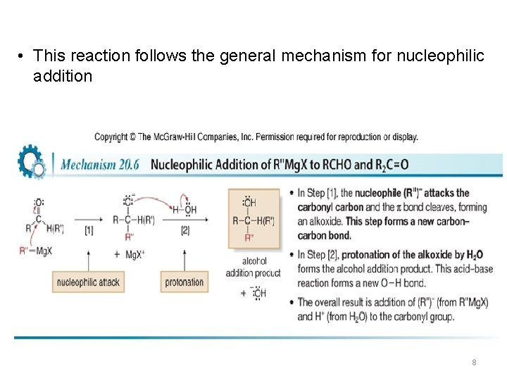 • This reaction follows the general mechanism for nucleophilic addition 8 • This reaction follows the general mechanism for nucleophilic addition 8