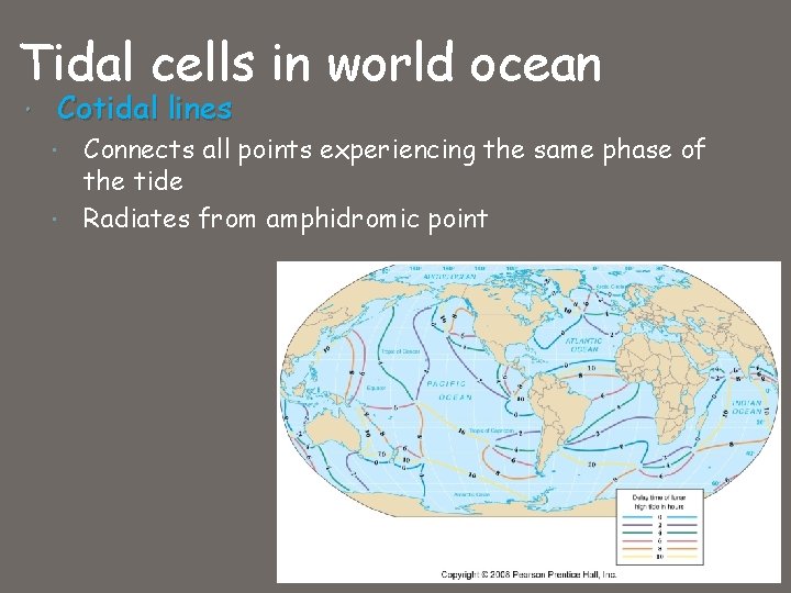 Tidal cells in world ocean Cotidal lines Connects all points experiencing the same phase
