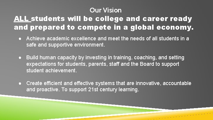 Our Vision ALL students will be college and career ready and prepared to compete