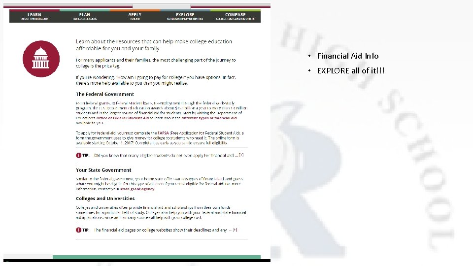  • Financial Aid Info • EXPLORE all of it!!! 