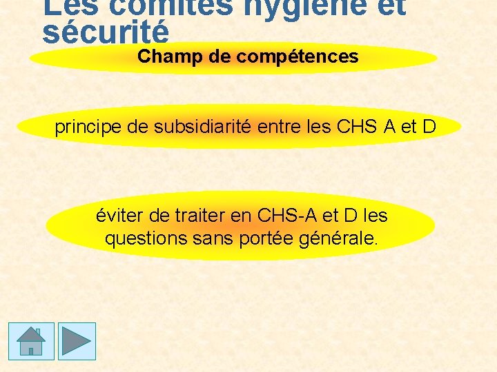 Les comités hygiène et sécurité Champ de compétences principe de subsidiarité entre les CHS