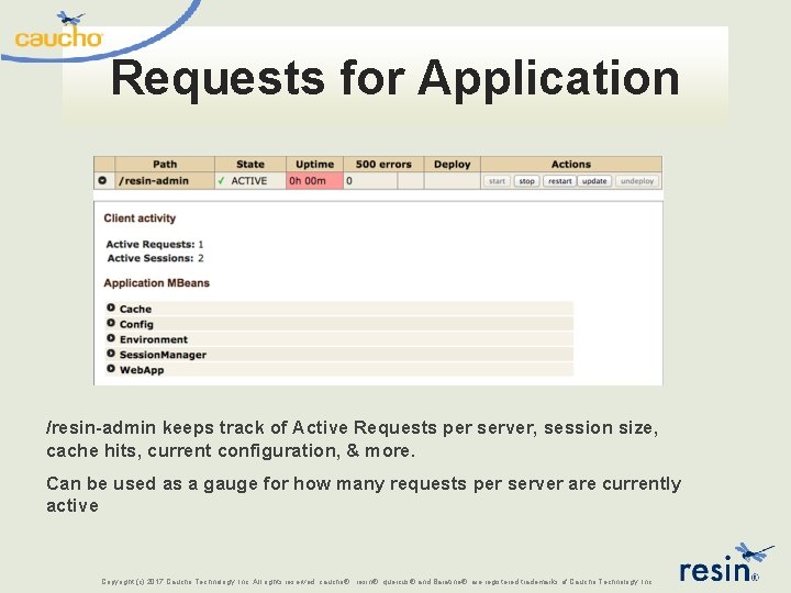 Requests for Application /resin-admin keeps track of Active Requests per server, session size, cache