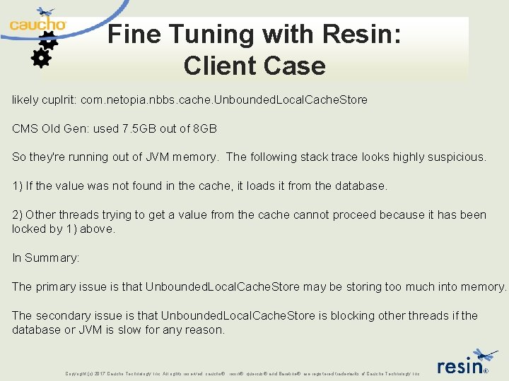 Fine Tuning with Resin: Client Case likely cuplrit: com. netopia. nbbs. cache. Unbounded. Local.