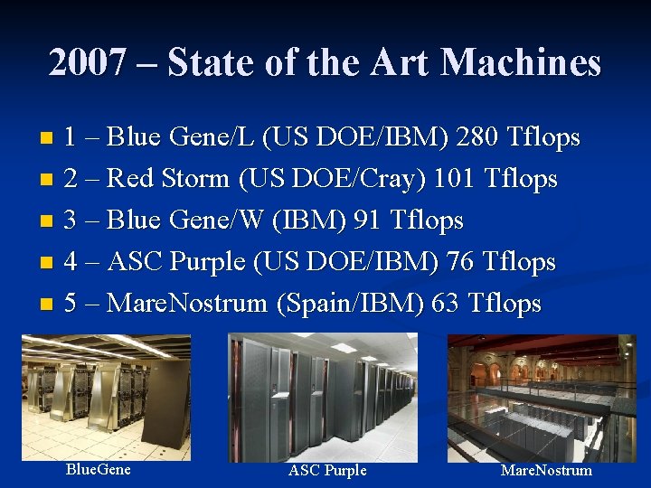 2007 – State of the Art Machines 1 – Blue Gene/L (US DOE/IBM) 280