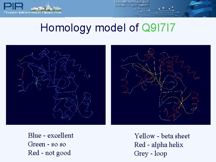 Homology model of Q 9 I 7 I 7 Blue - excellent Green -