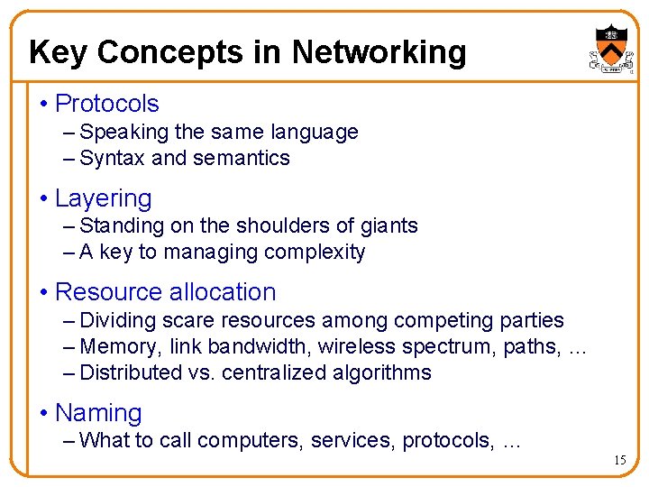 Key Concepts in Networking • Protocols – Speaking the same language – Syntax and