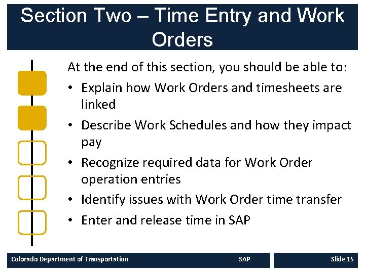 Section Two – Time Entry and Work Orders At the end of this section,